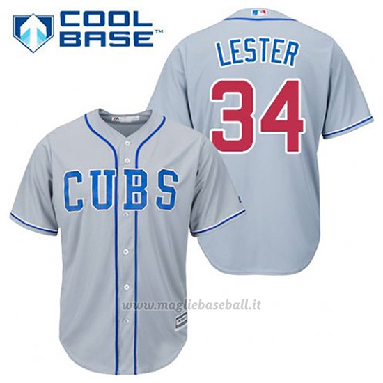 Maglia Baseball Uomo Chicago Cubs 34 Jon Lester Grigio Alterner Cool Base